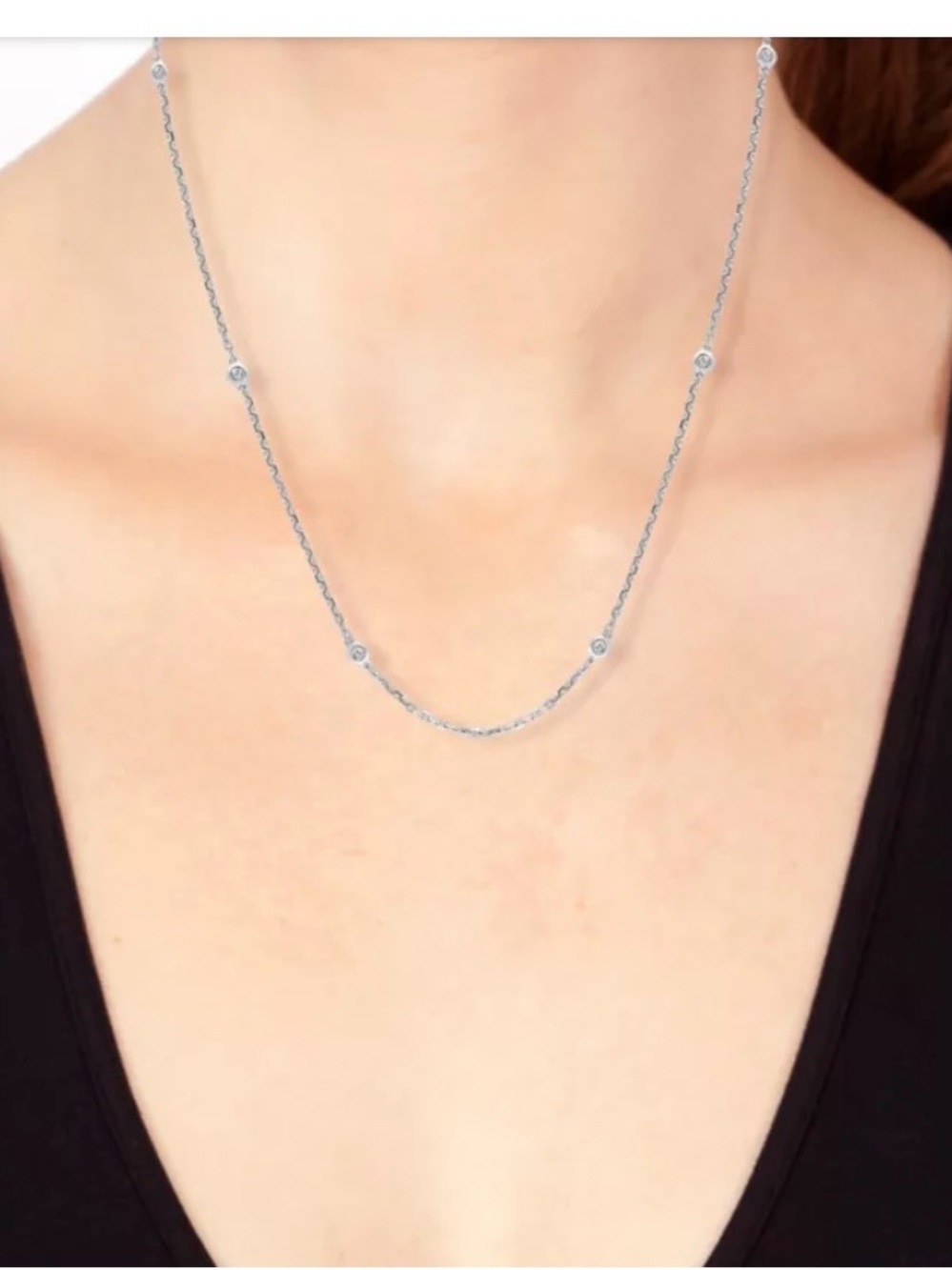 Sterling Silver Station Necklace - Delicate Silver Chain with Bezel Accents